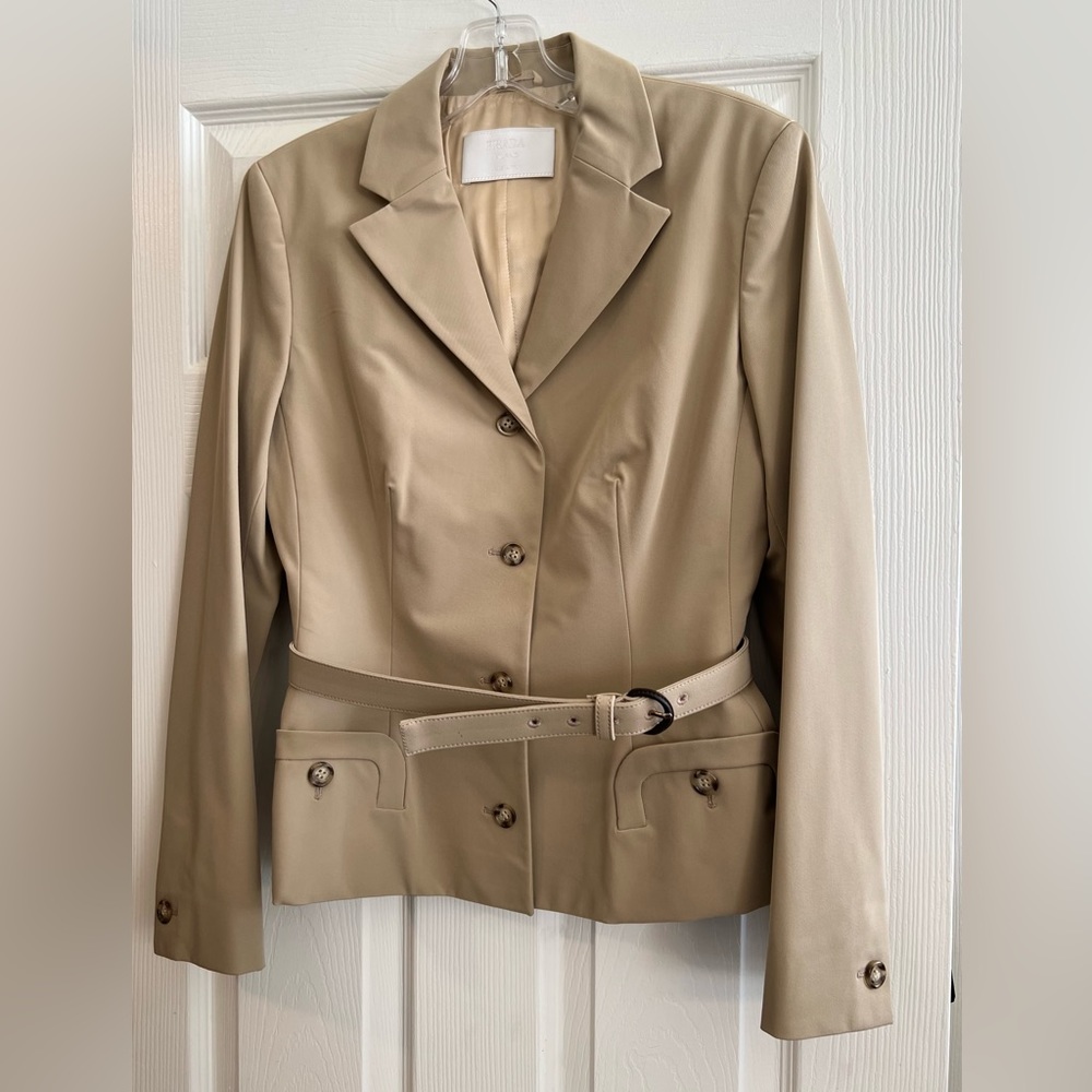 Prada Belted Tan Suit Jacket